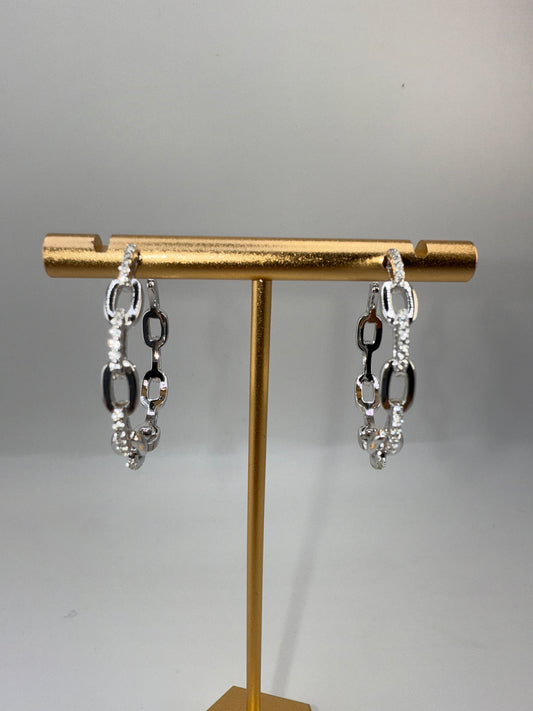Sterling Silver, 32mm Paperclip Zirconia Open Hoop Earrings