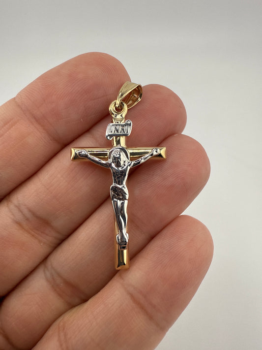 14k Two-toned INRI Crucifix Pendant