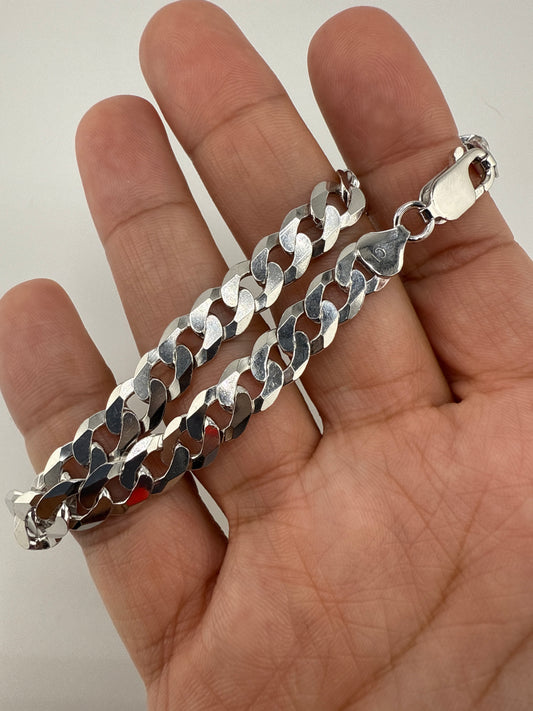 Sterling Silver 8inch 7.85mm Cuban Chain - Rhodium Plated