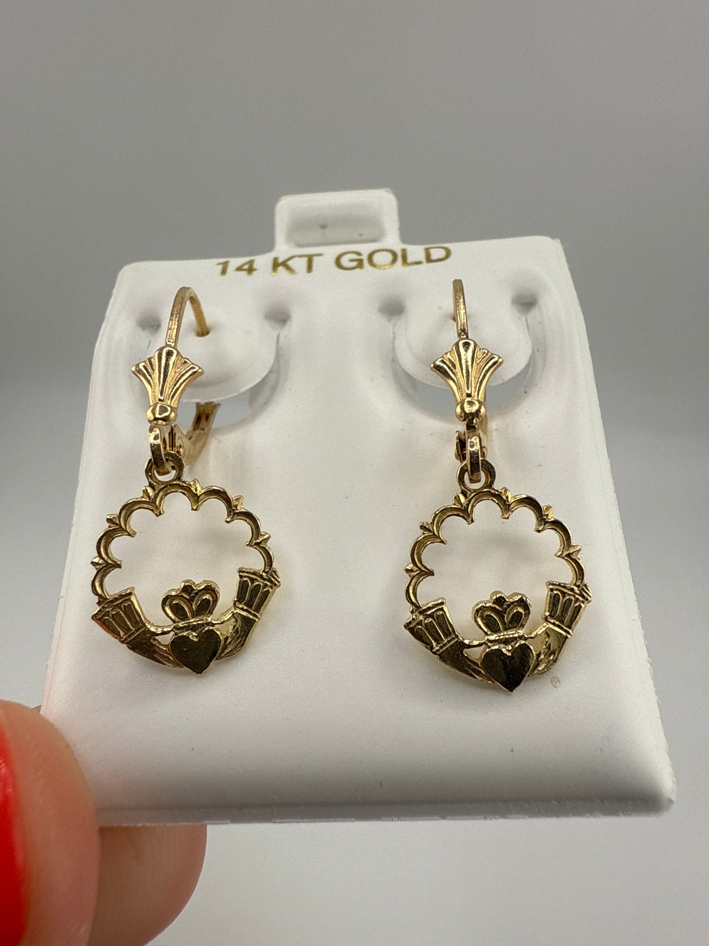14k gold claddagh Huggie hoops
