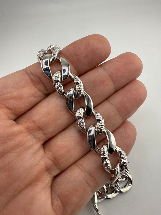 Sterling Silver 8.25inch Bracelet 12mm Designed Cuban Chain