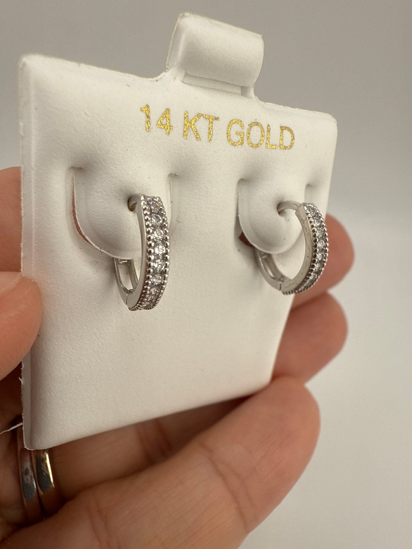 14k White Gold and Zirconia Small Huggie Earrings
