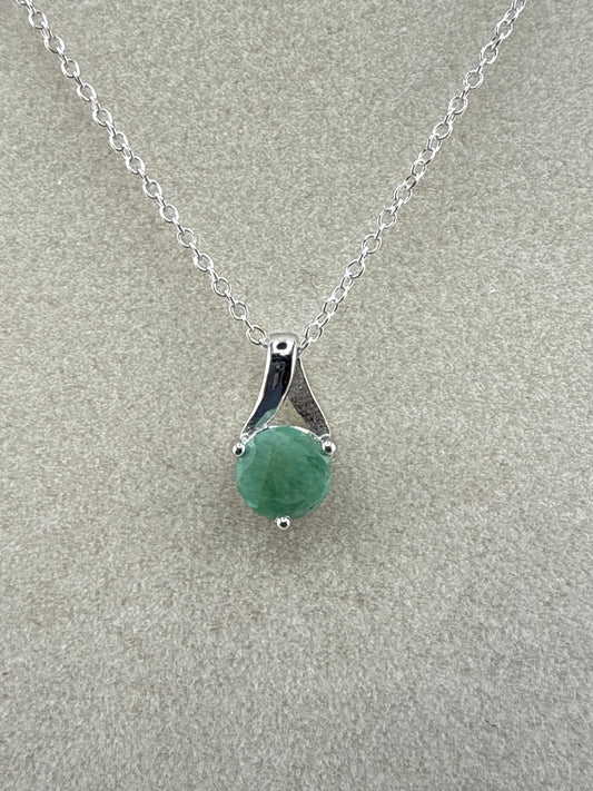 Sterling Silver Round Gemstone Emerald Necklace