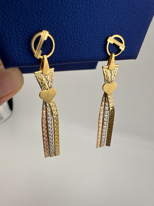 14k Tri-Color Gold Posts with Heart details