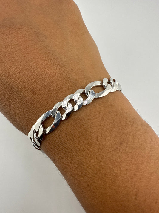 Sterling Silver 8inch 8.6mm Figaro Chain - Rhodium Plated