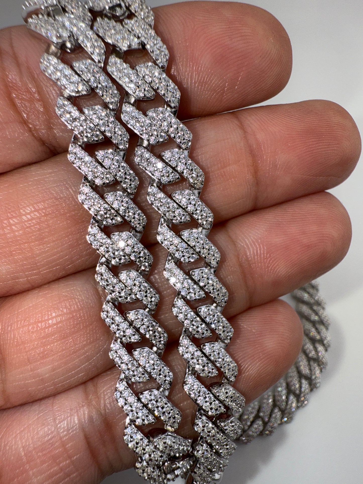 Sterling Silver 9mm Micro Pave Monaco Chain - 22inches