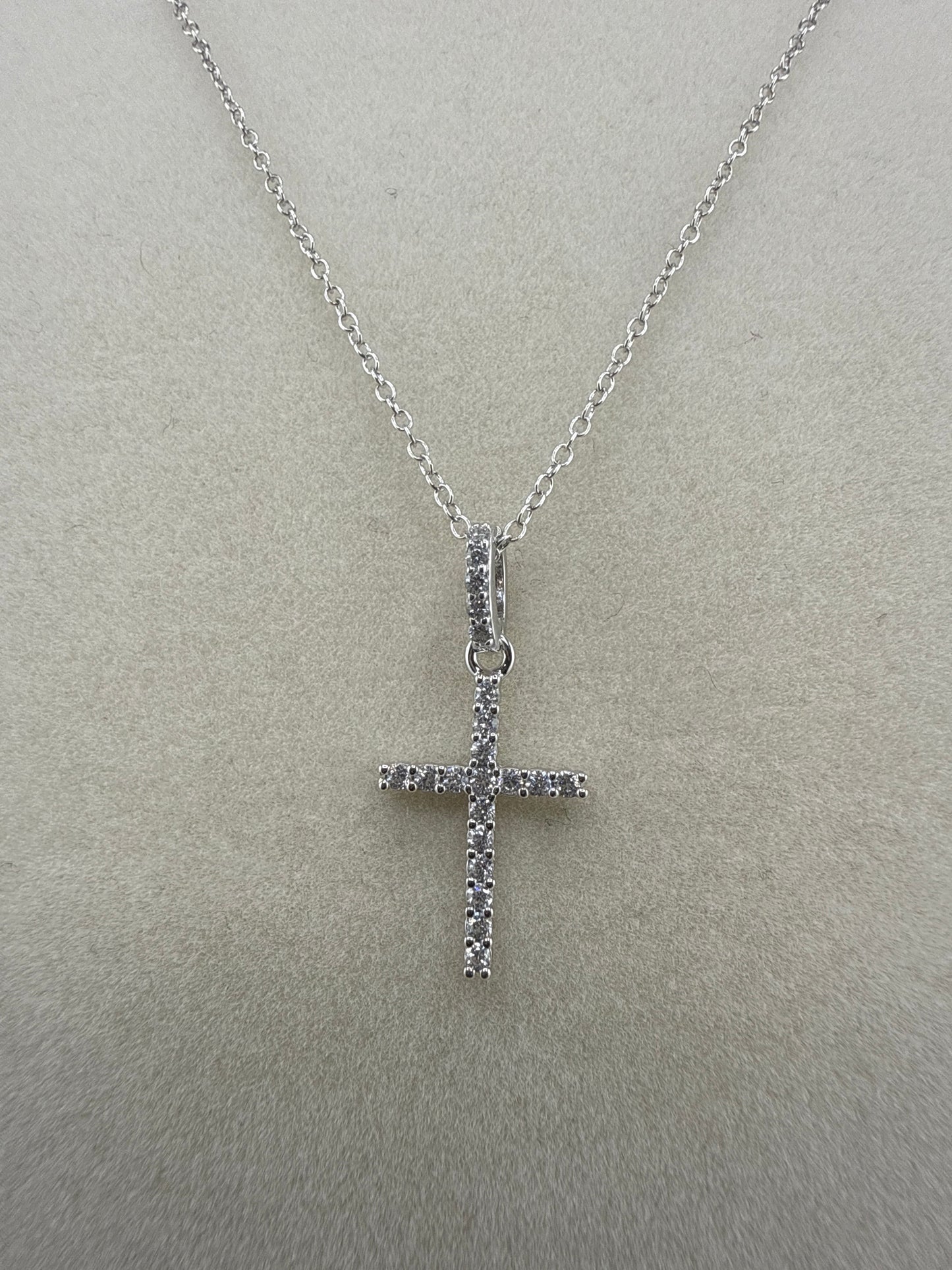 Sterling Silver Gold-tone or Silver-tone Zirconia Cross 18inch Necklace