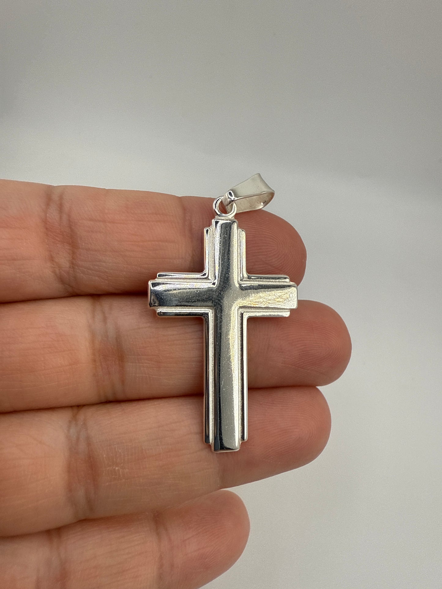 Sterling Silver Polished with Edge Lines Latin Cross Pendant