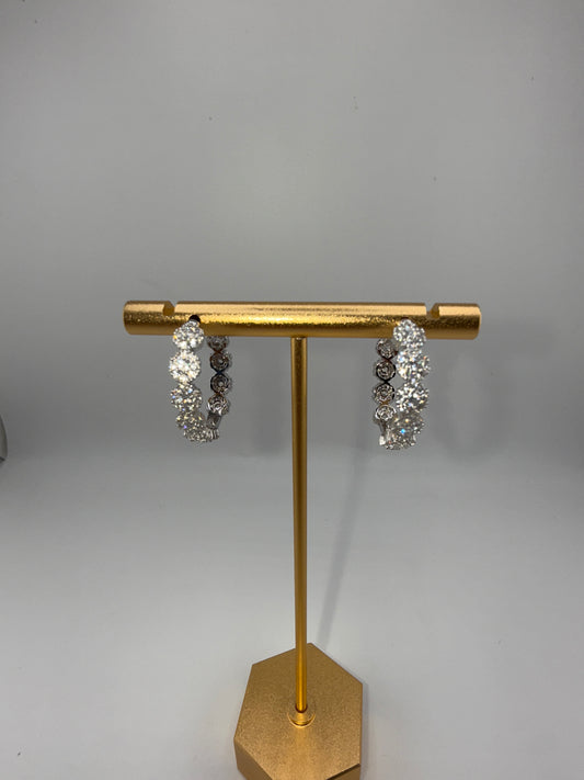 Sterling Silver, 25mm Zirconia Flower Design Hoop Earrings