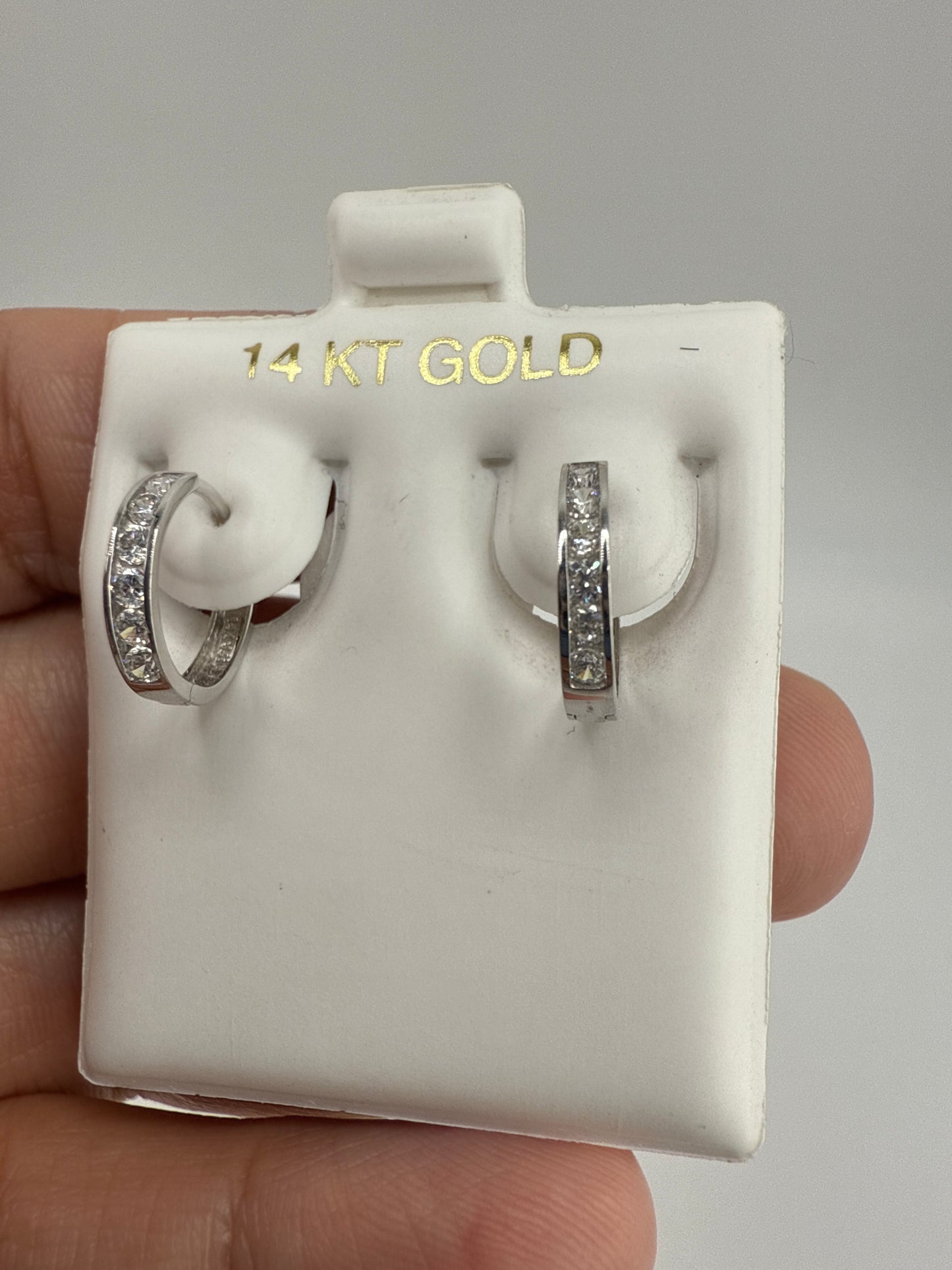 14k White Gold and Zirconia small Stunning Huggie Earrings