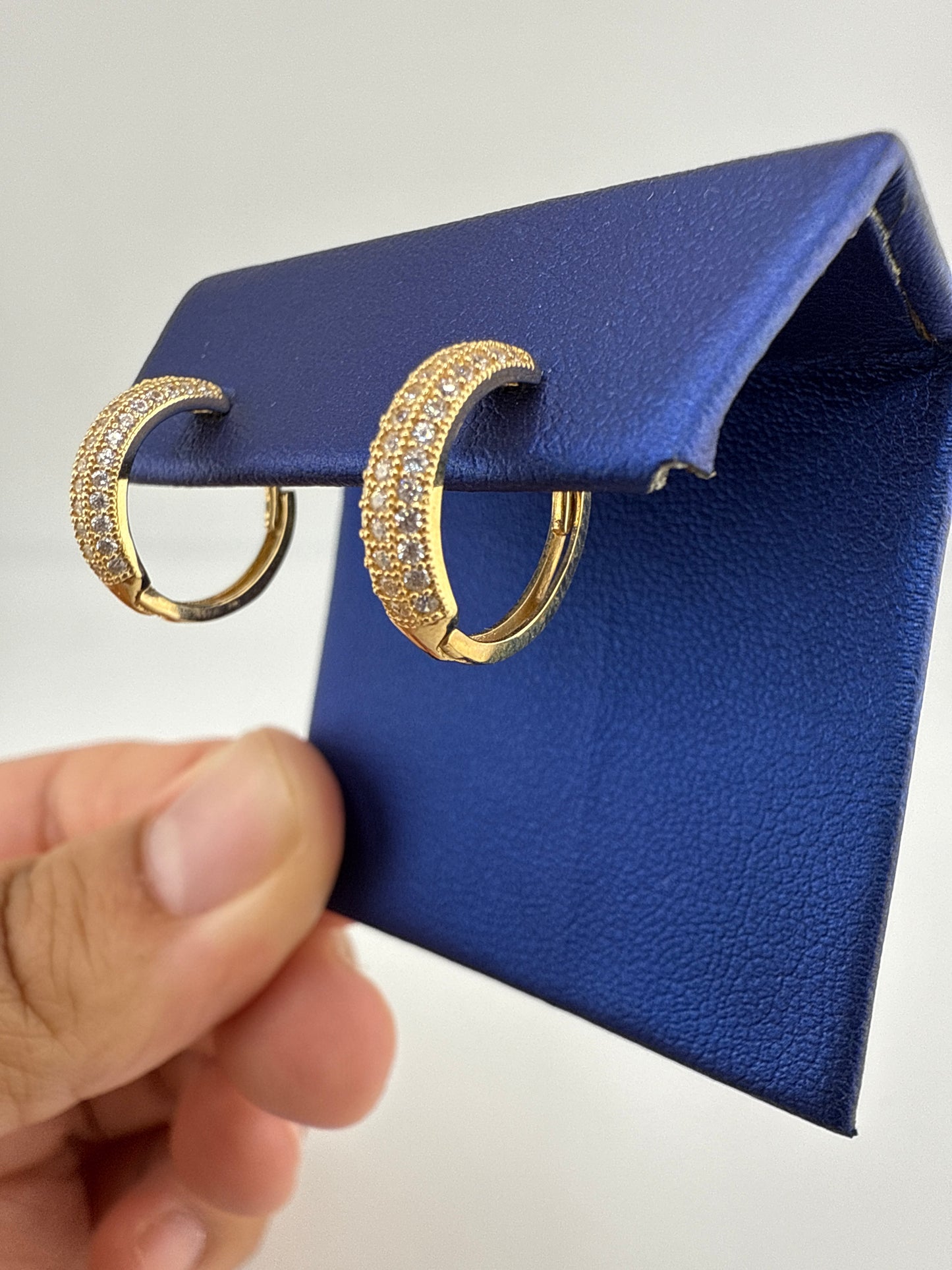 14k yellow gold and zirconia huggie earrings, sophisticated and timeless design