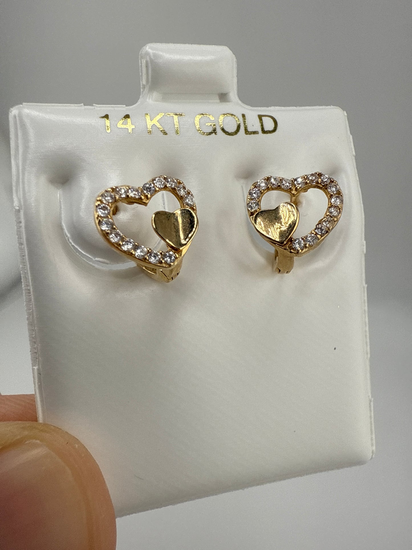 14k Yellow Gold and Zirconia Heart Small Huggies