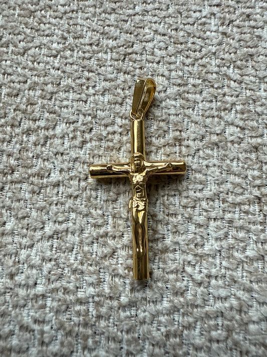 Sterling Silver Gold-tone Polished Crucifix Pendant
