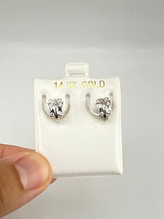14k White Gold and Zirconia small Children’s Huggie Earrings with Butterfly detail