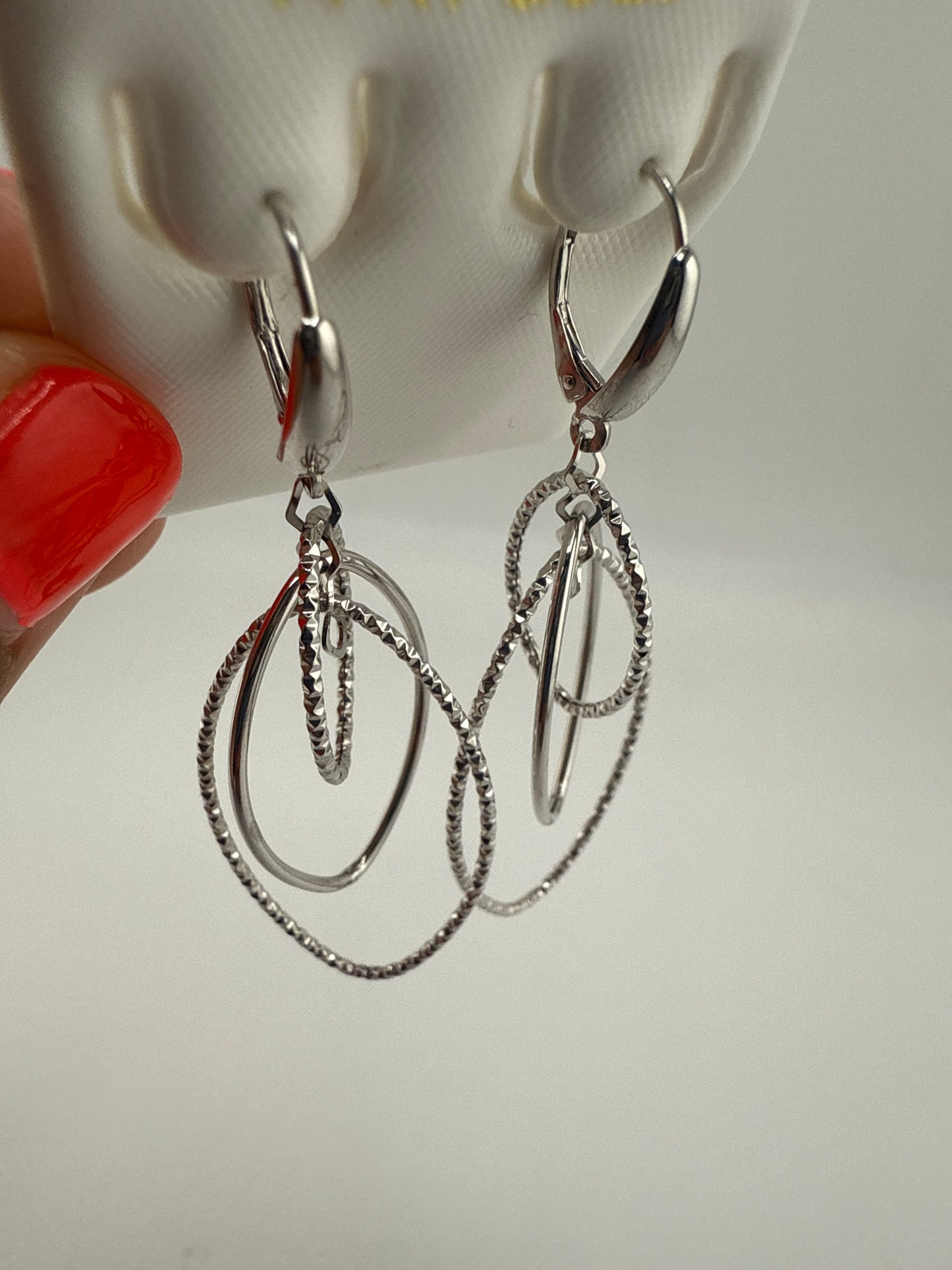 14k White Gold Dangle Huggie Earrings