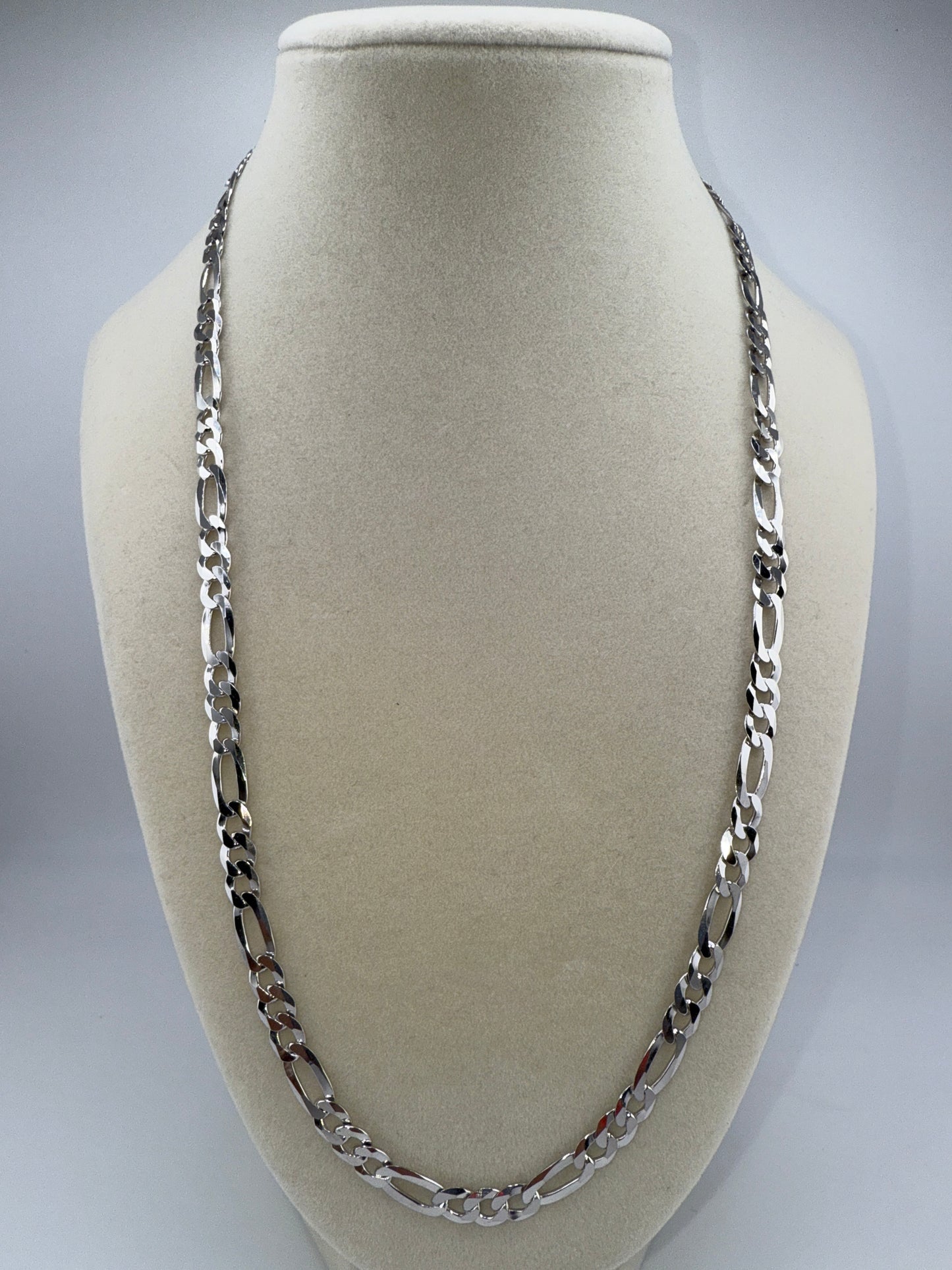 Sterling Silver 5.8mm 22inch Figaro Chain - Rhodium Plated