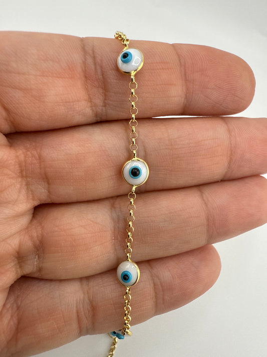 14k Gold Evil Eye Bracelet | 7 inches