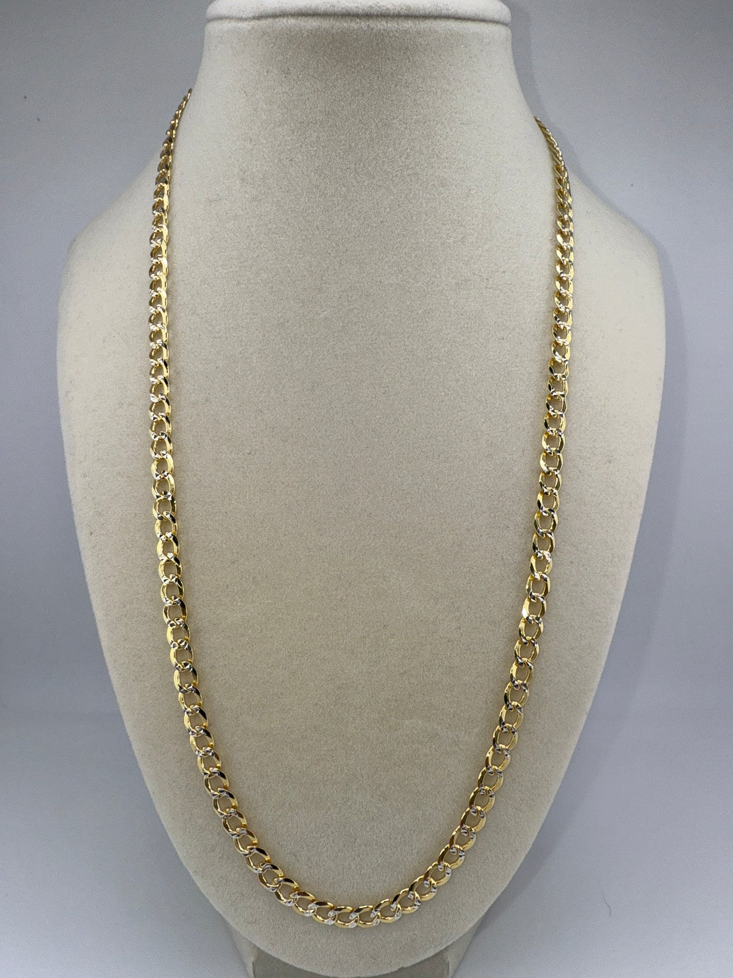 Sterling Silver 22inch 5mm Pave Cuban Chain - Gold Plated