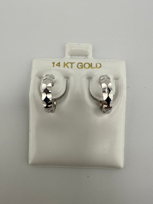 14k Gold Hammered Huggie Earrings