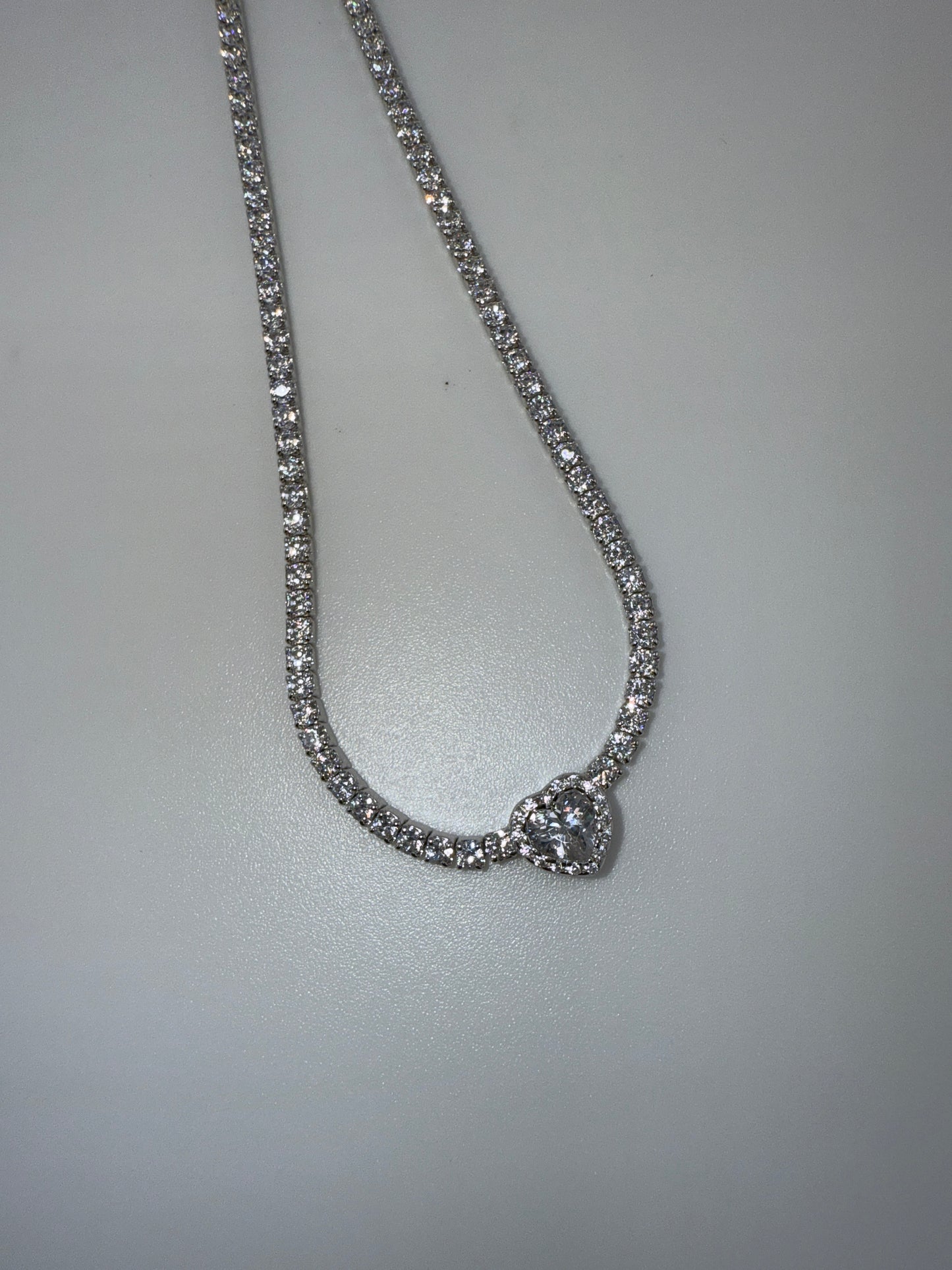 Sterling Silver, Alternating Round Zirconia Tennis Necklace