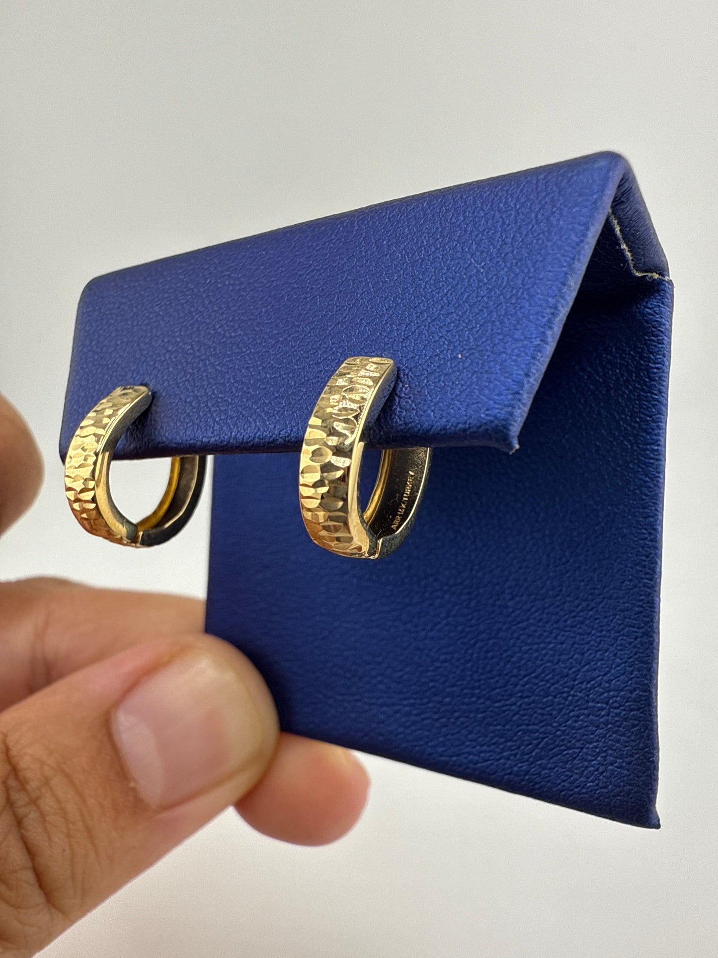 14k gold huggie earrings | hammered design
