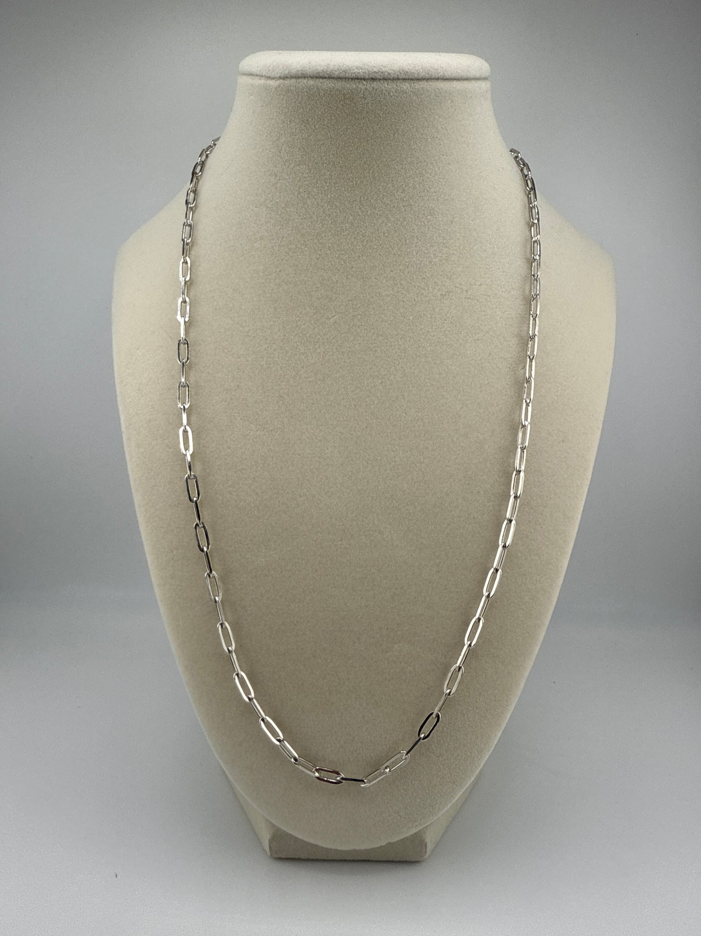 Sterling Silver 22inch 3.2mm Paper Clip Chain - Rhodium Plated