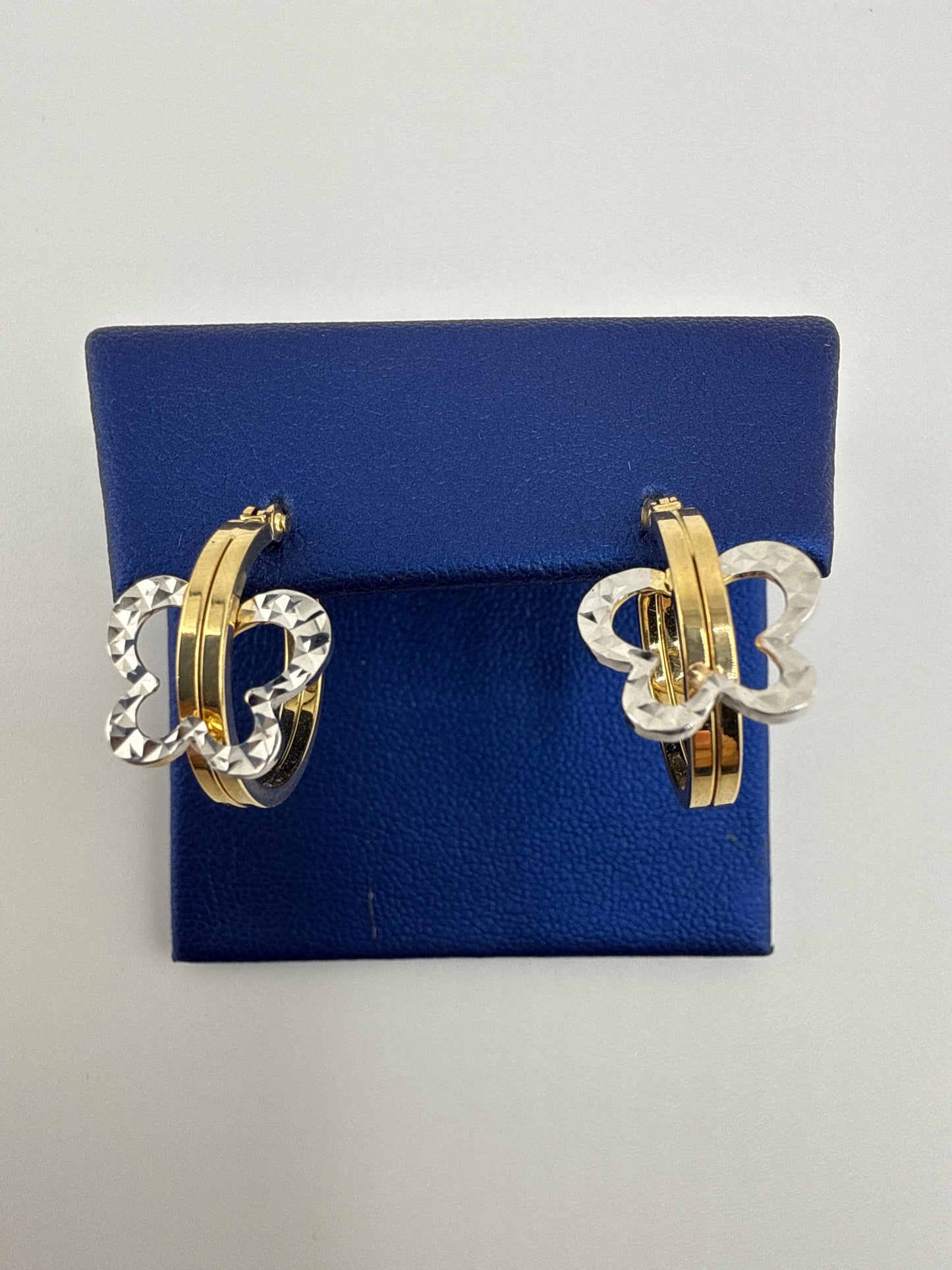 14k two-toned gold butterfly huggies