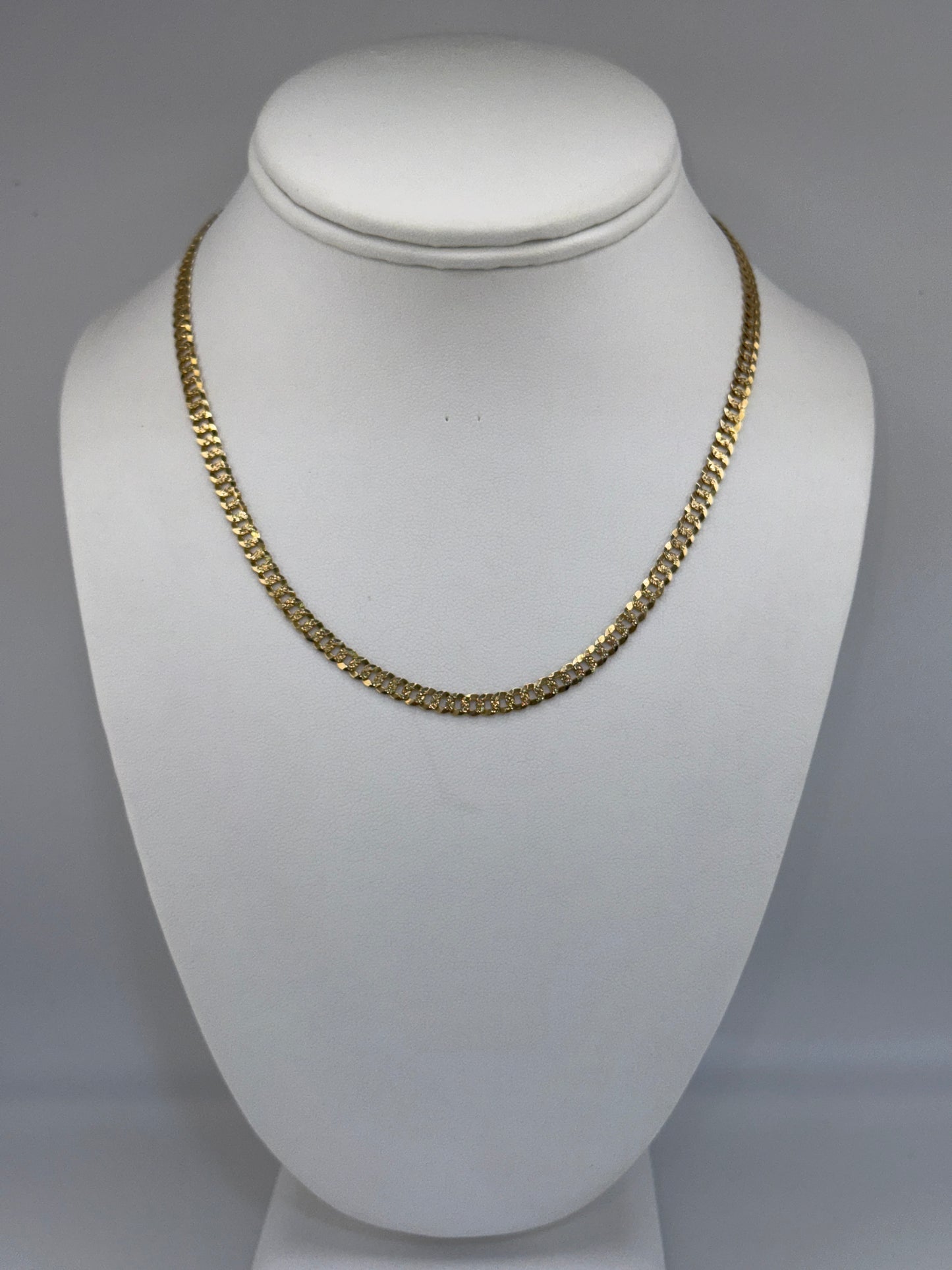 Cuban link chain | Yellow Pave | Flat | solid diamond cut | 14k gold | 16 inches length