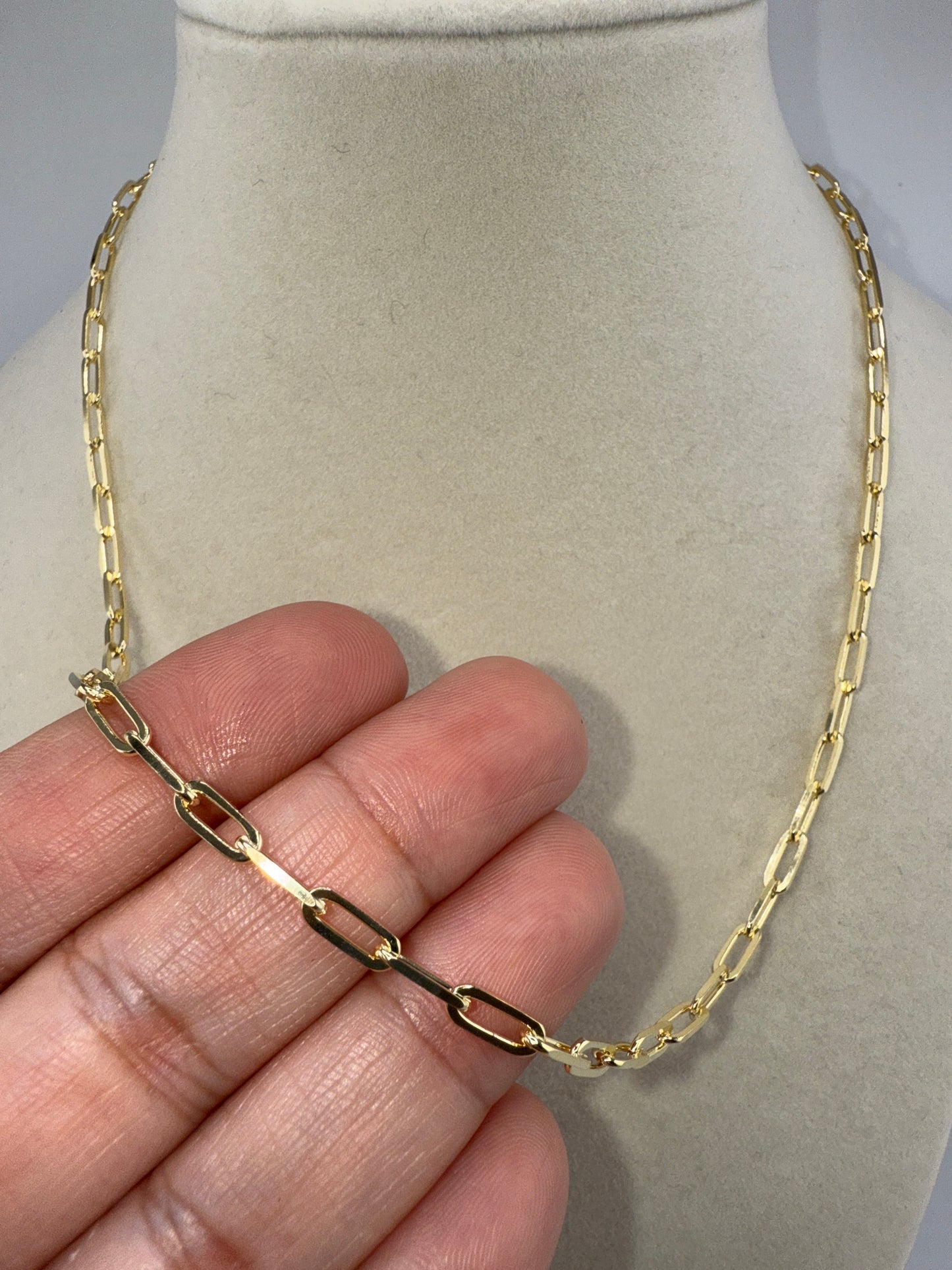 Sterling Silver 18inch 3mm Paper Clip Chain - Gold Plated