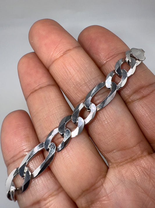Sterling Silver 8inch7.5mm Figaro Chain Bracelet - Rhodium Plated