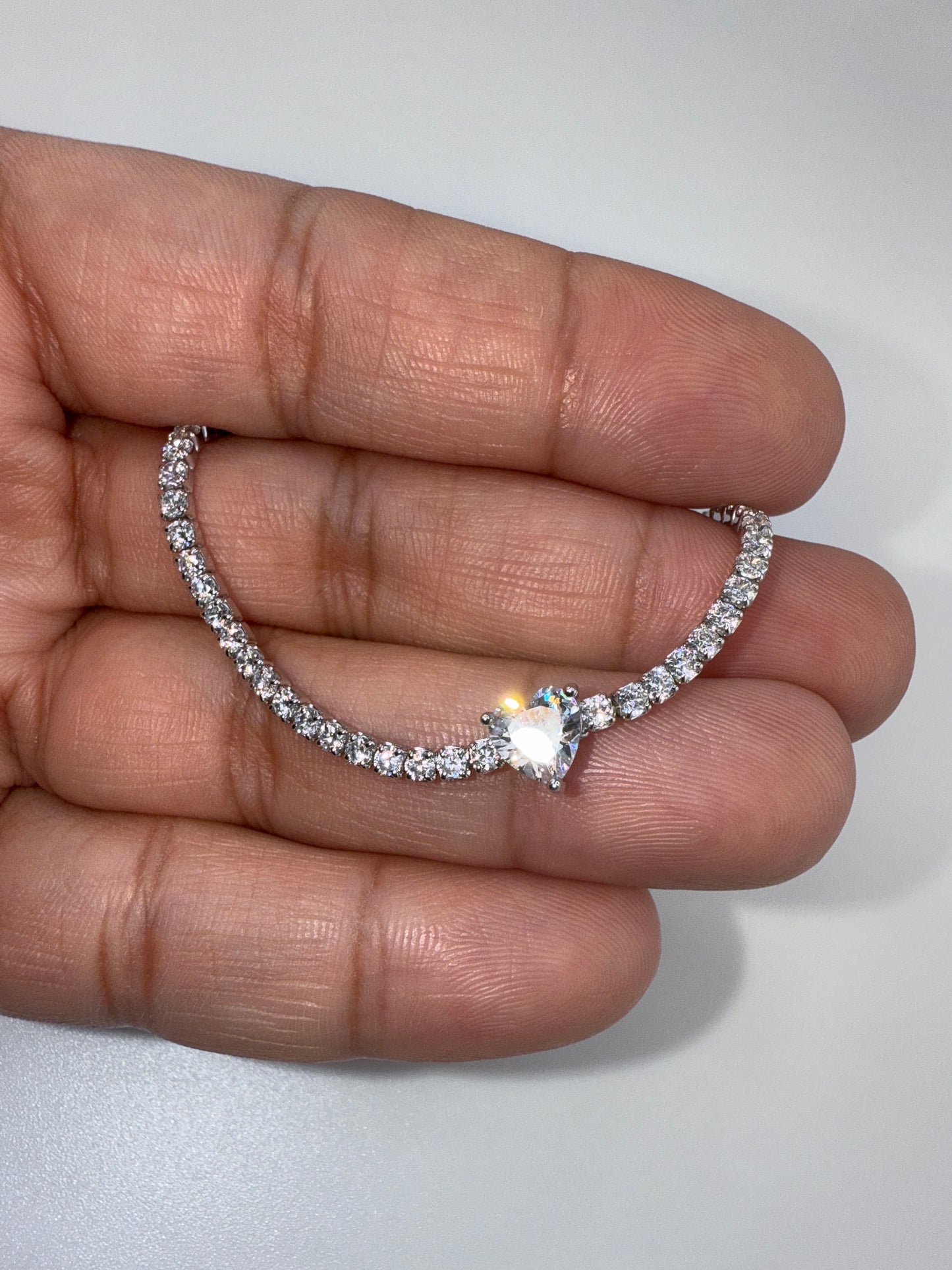 Sterling Silver Heart Tennis Necklace