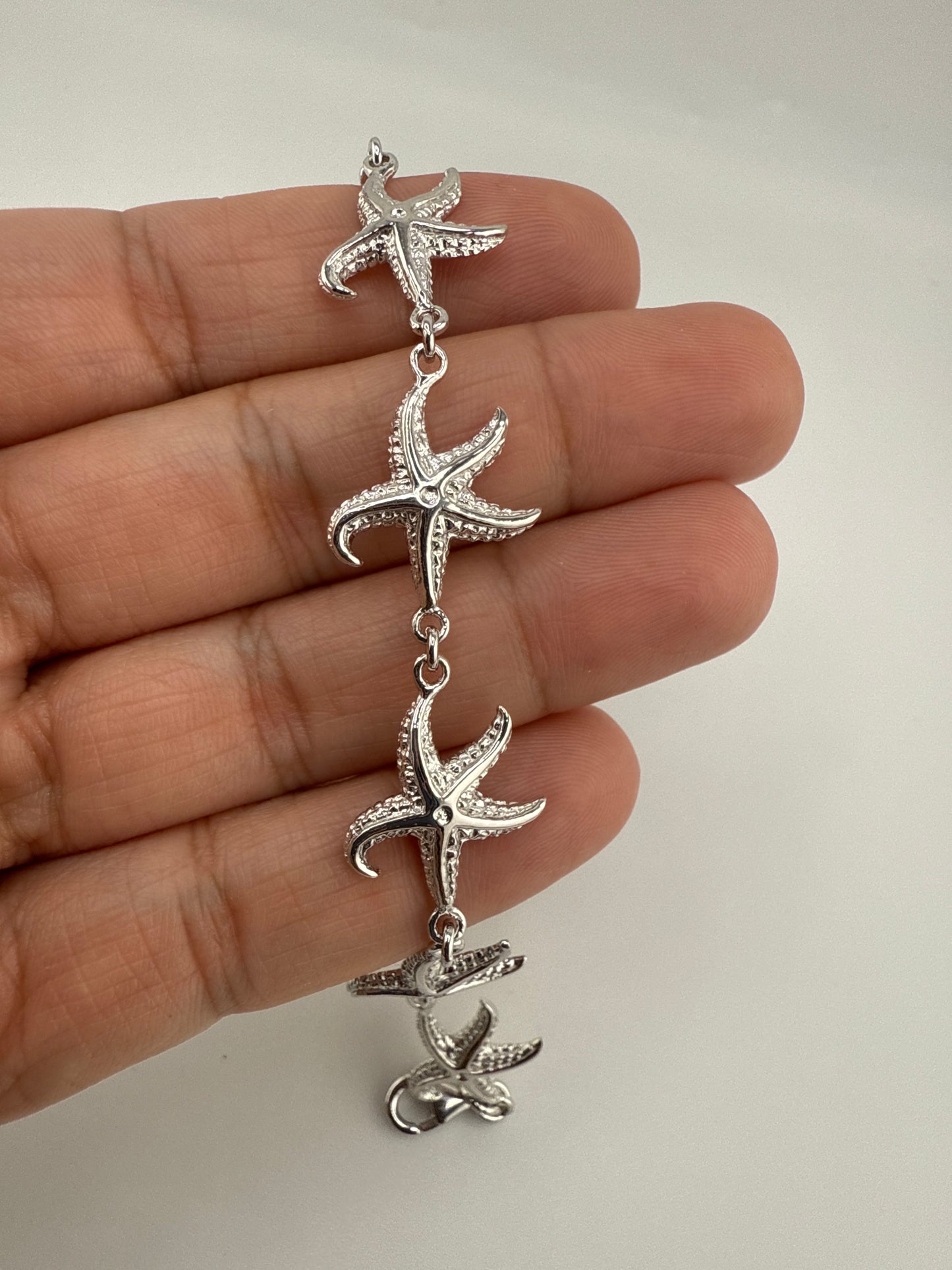 Sterling Silver Detailed Starfish Linked Bracelet
