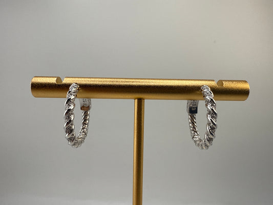 Sterling Silver, 19mm Rope Design Zirconia Hoop Earrings