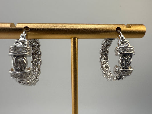 Sterling Silver 22mm Byzantine Design Zirconia Hoop Earrings
