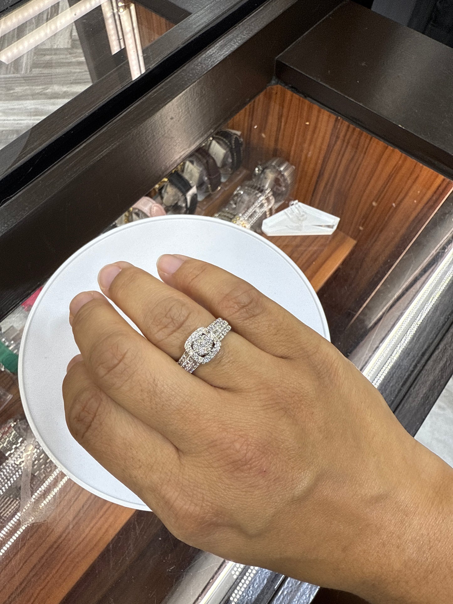 14k white gold engagement ring and wedding bands 3-piece set