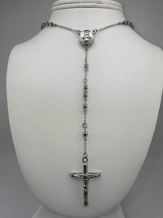 Stainless Steel Polished 4mm Beaded 25in Rosary Necklace