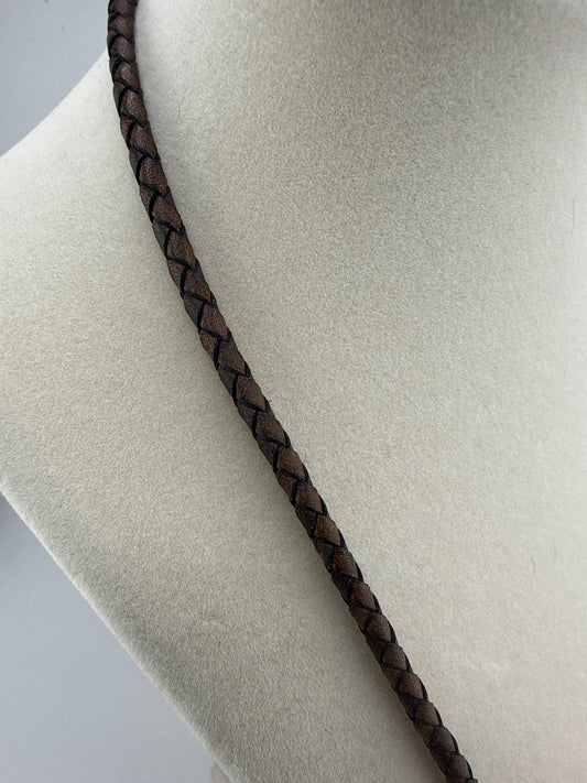 4 mm Genuine Leather Hexagon Weave 20in Necklace