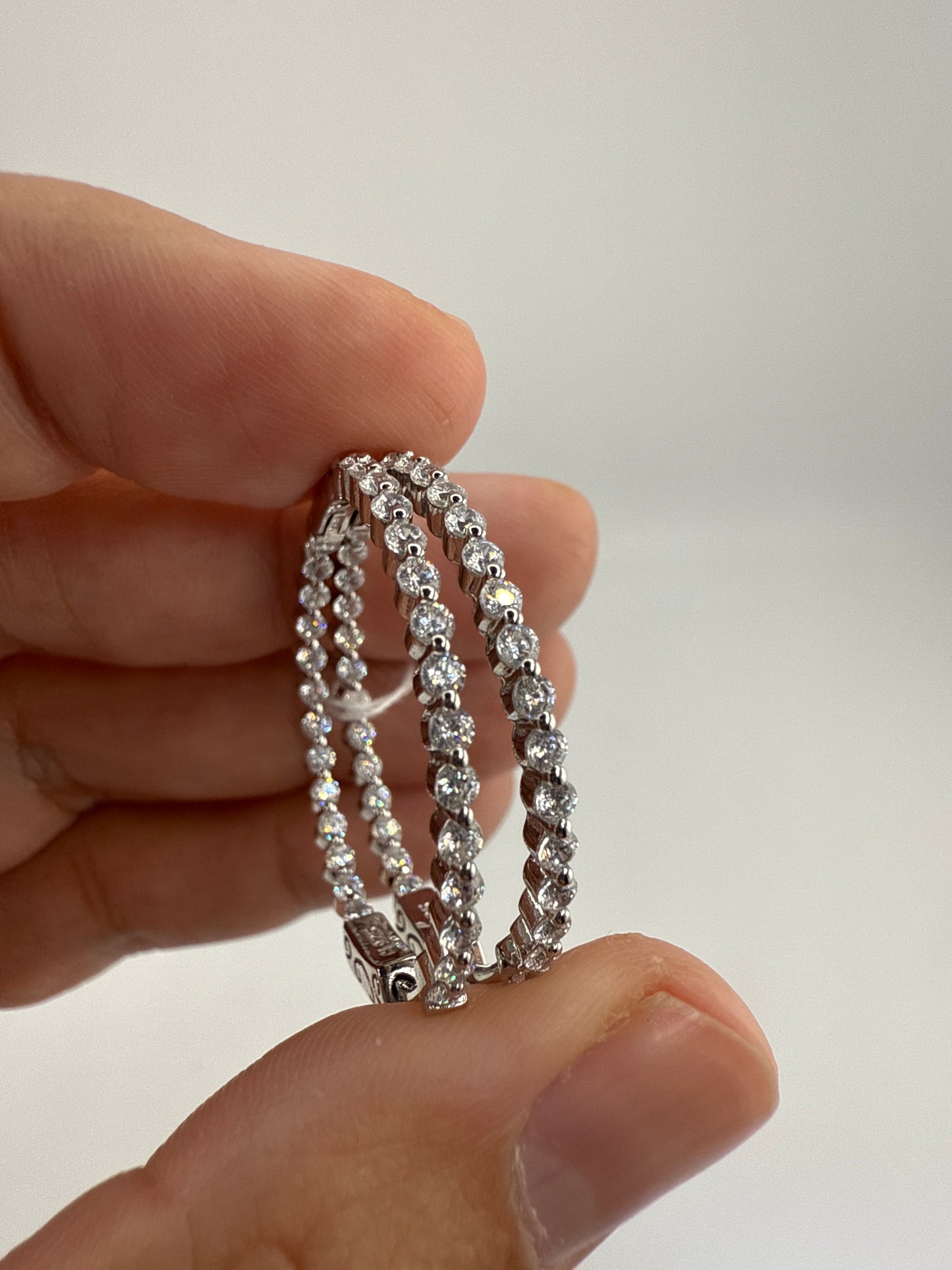 Sterling Silver 30mm Inside-Outside Round Zirconia Hoop Earrings