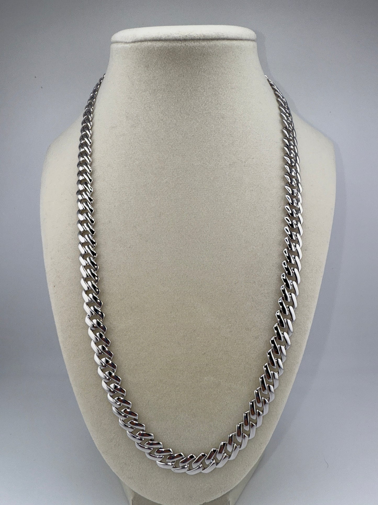 Sterling Silver 22inch 9mm Monaco Chain with Micro Pave Zirconia Lock