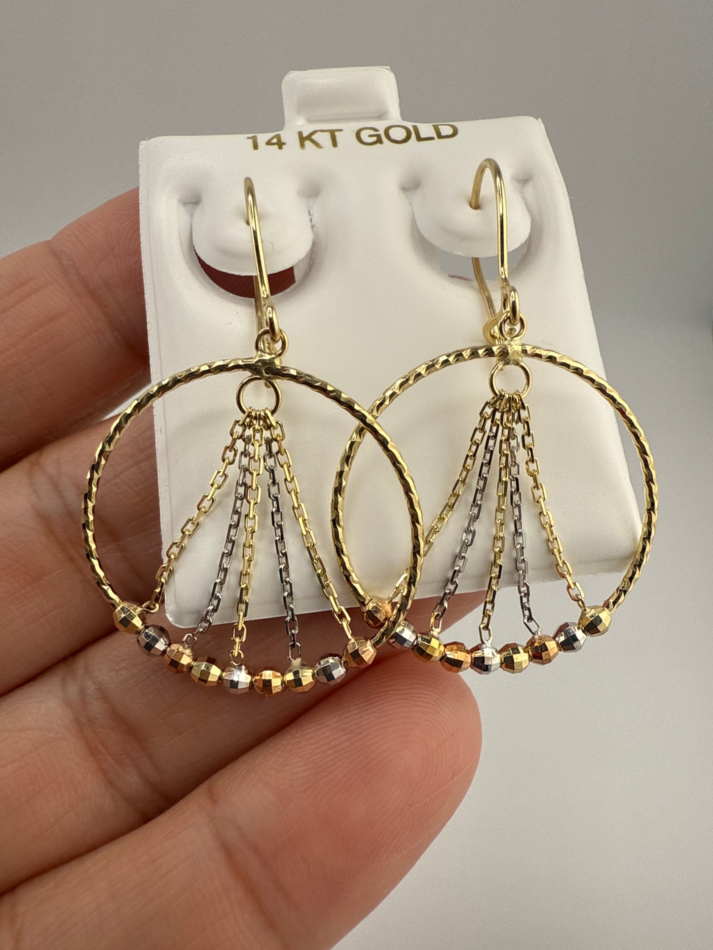 14k Tri-Toned Gold Dangle Huggie Earrings