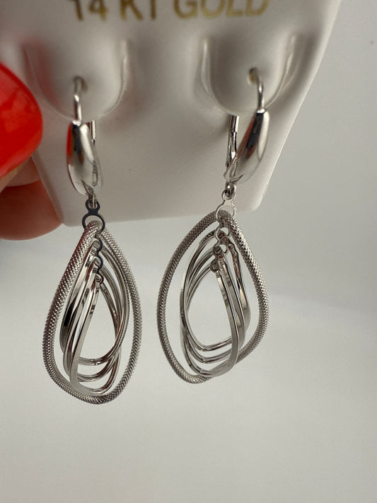 14k White Gold Dangle Huggie Earrings