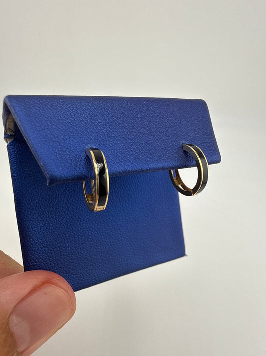 14k gold huggie earrings | black | thin, open backing