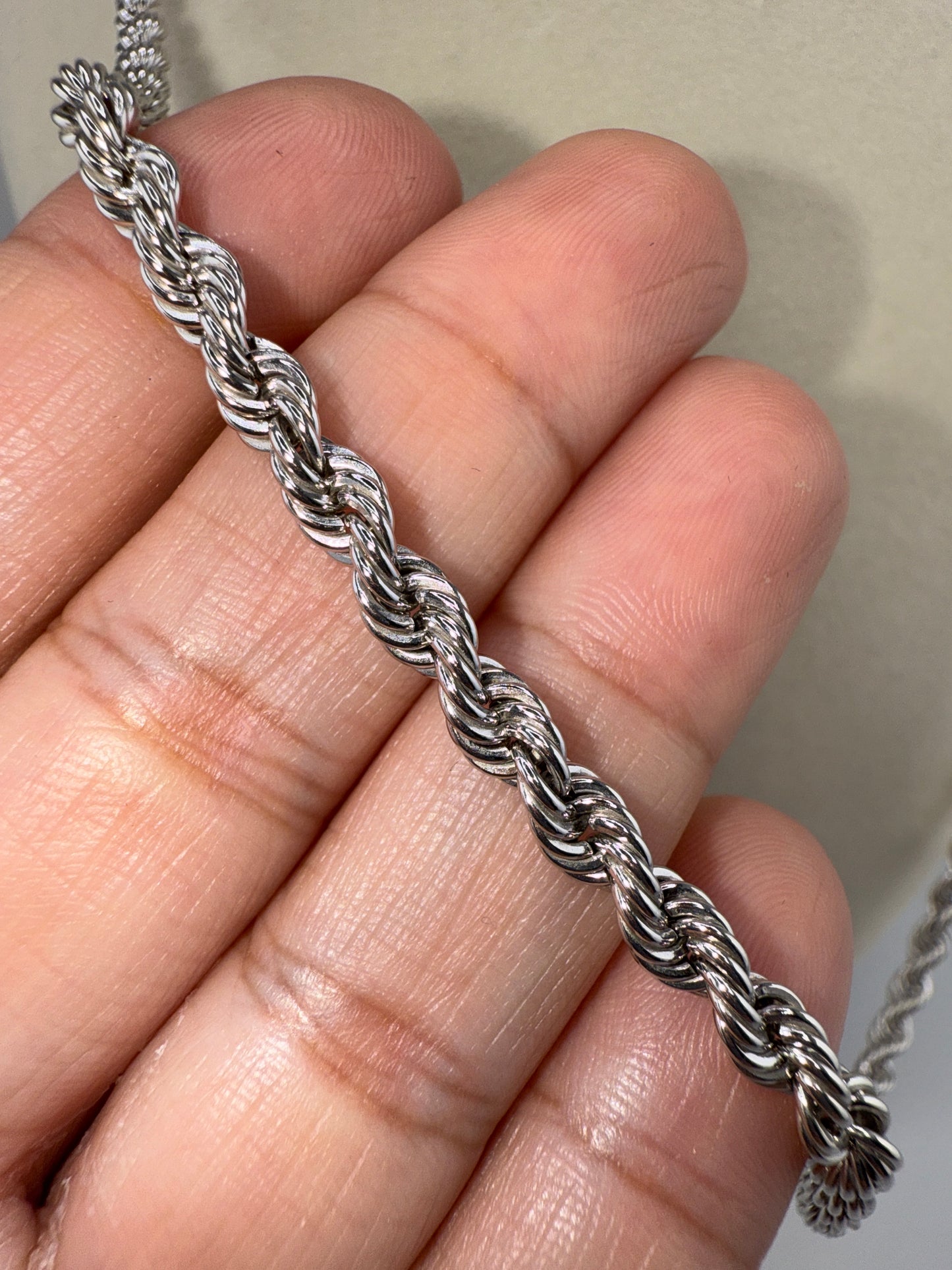 Sterling Silver 24inch 4.5mm Loose Rope Chain - Rhodium Plated