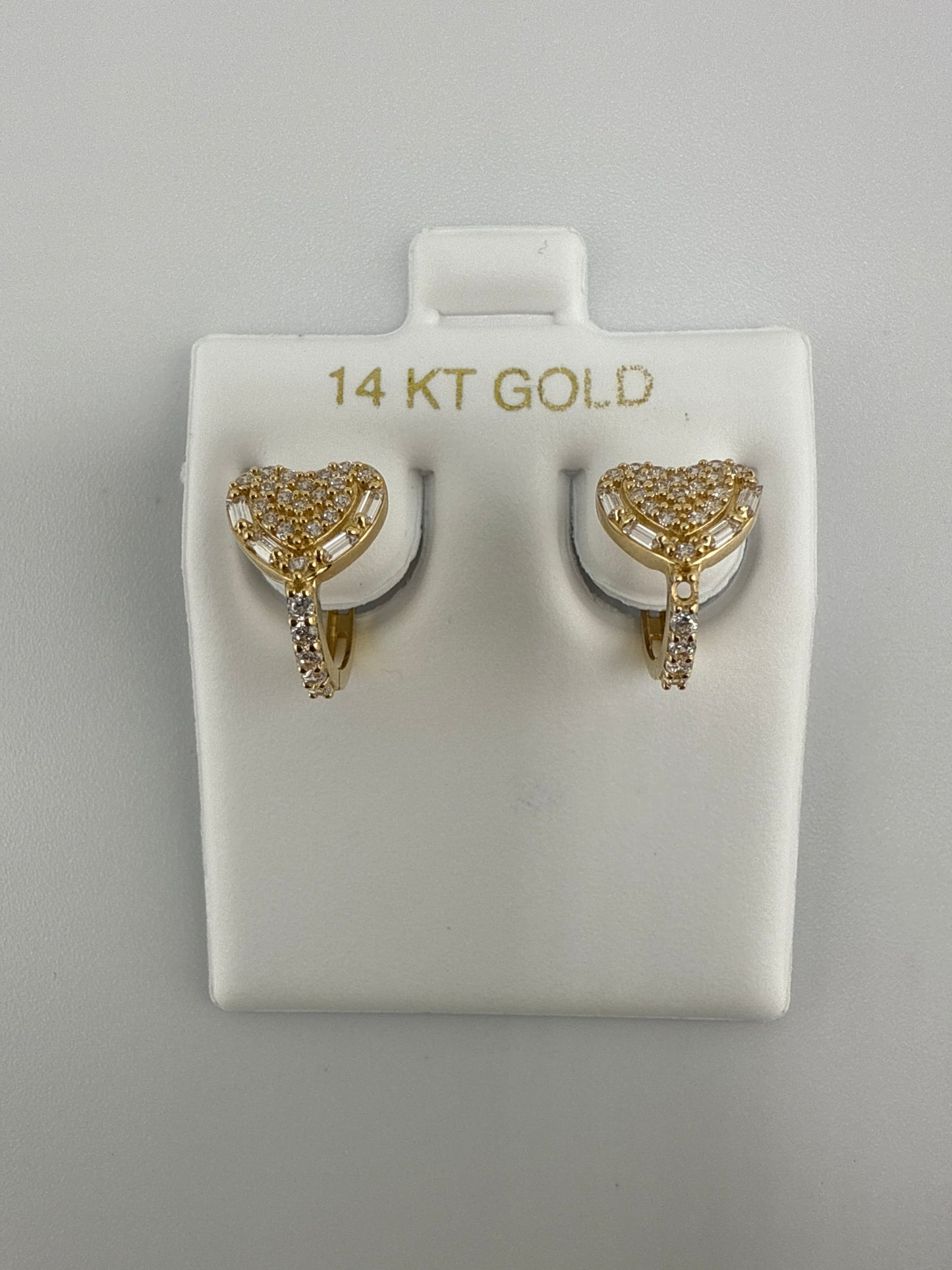 14k Yellow Gold and Zirconia Small Heart Huggie Earrings