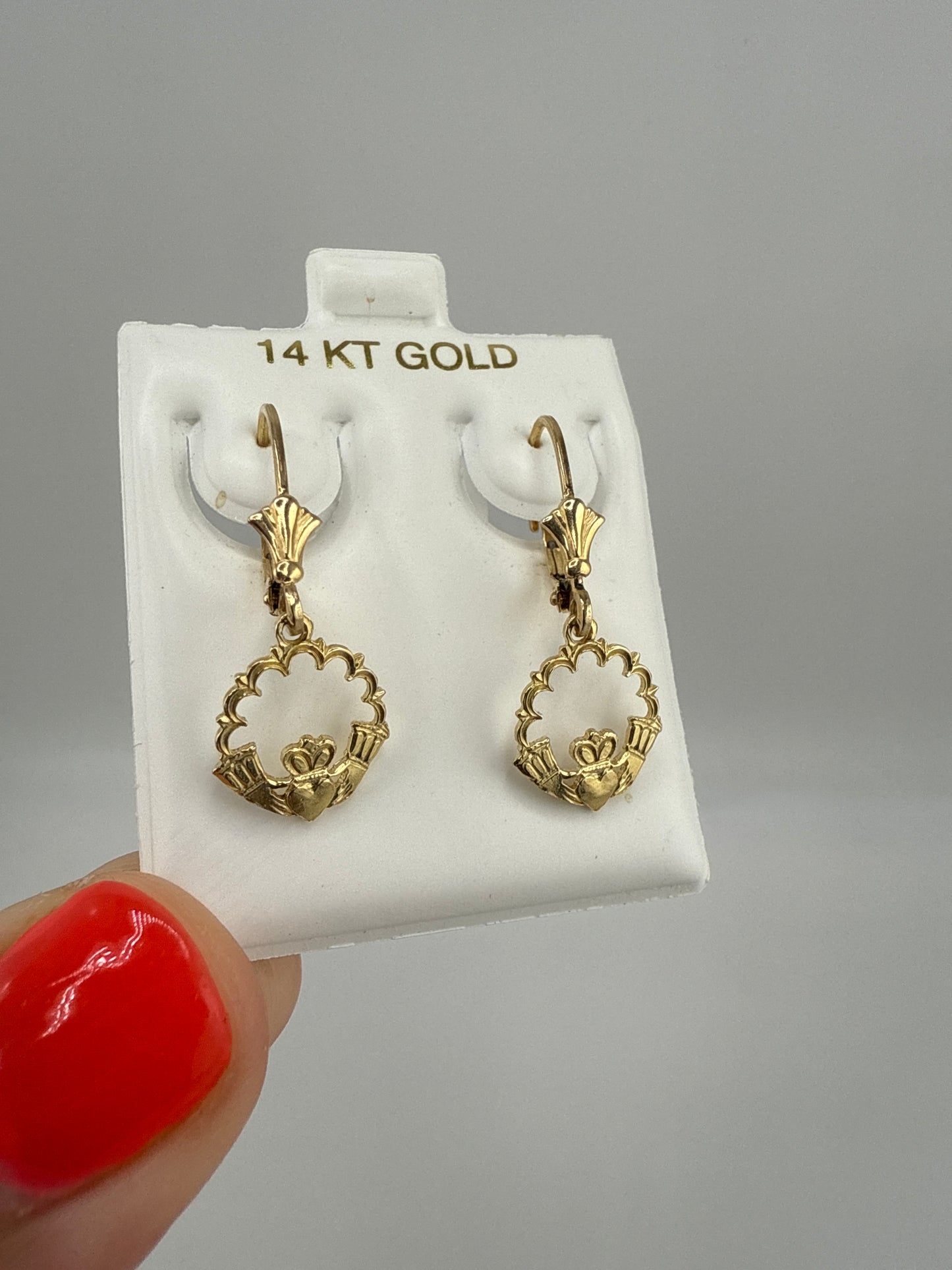 14k gold claddagh Huggie hoops
