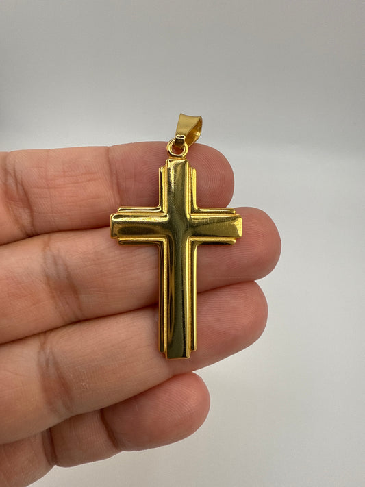 Sterling Silver Gold-tone Polished and Grooved Cross Pendant