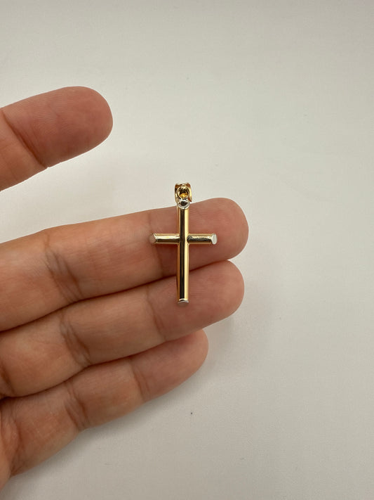 14k w/ Rhodium 3D Hollow Cross Pendant