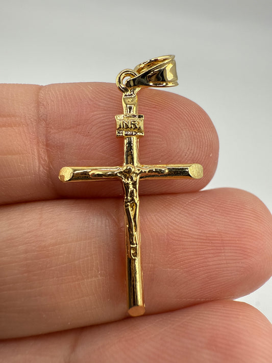 Sterling Silver Gold-toned INRI Crucifix Pendant