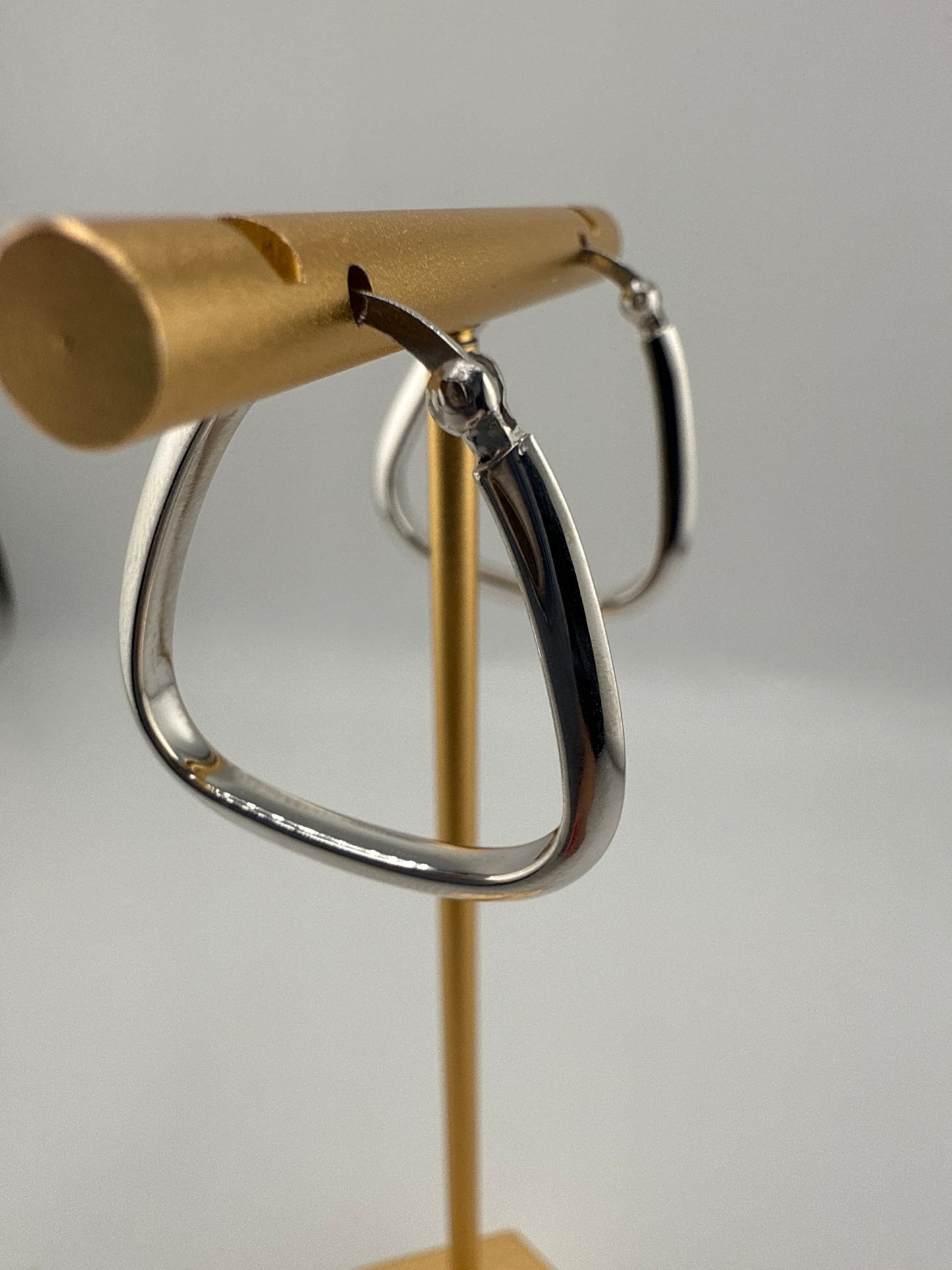 Sterling Silver Triangle-Shaped Hoop Earrings - Rhodium Plated