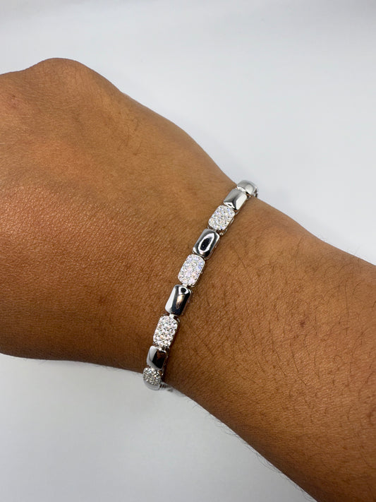 Sterling Silver Polished & Zirconia Rectangle Bracelet